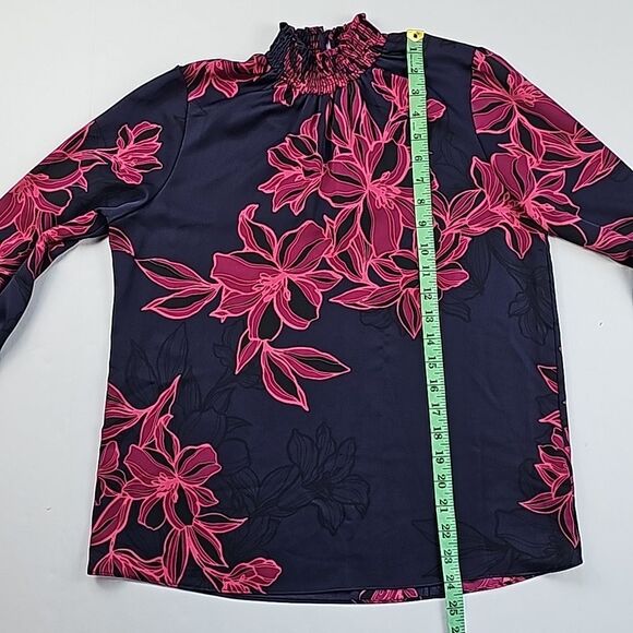 Misa -668 Purple Red Multi Ruched Mock Neck Long Sleeve Floral Giana Top Size S - Picture 9 of 11